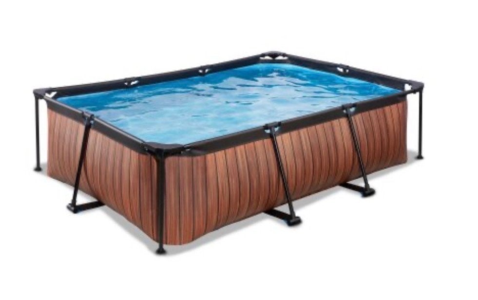 Exit Toys Opzetzwembad Rechthoekig 300x200cm met Houtlook, Ophalen, Minder dan 80 cm, Opzetzwembad, 200 tot 400 cm