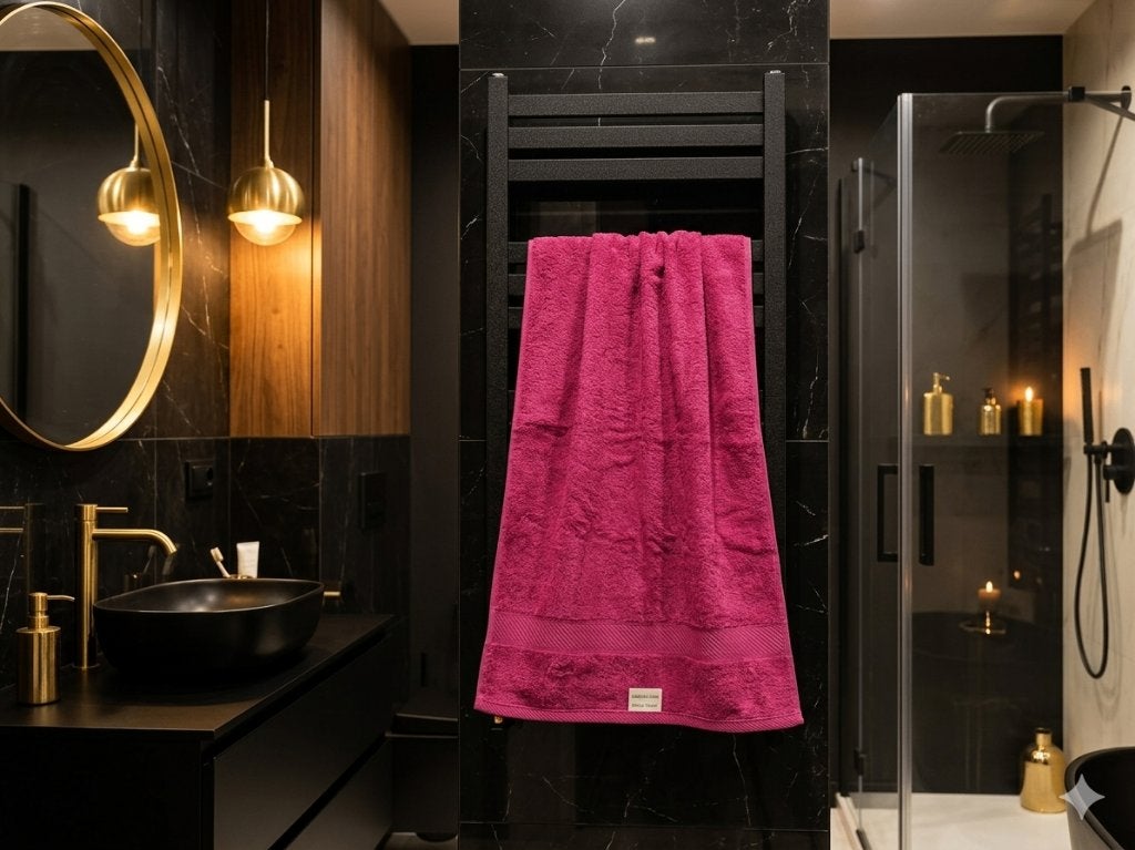 fuchsia kleur badstof/katoen/badhanddoek/90 x 45 cm, Ophalen of Verzenden, Zo goed als nieuw, Overige kleuren, Badlaken