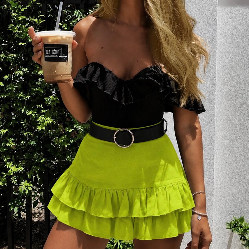 IVIVI Lime groene ruffle skort, Maat 38/40 (M), Ophalen of Verzenden, Zo goed als nieuw, Boven de knie