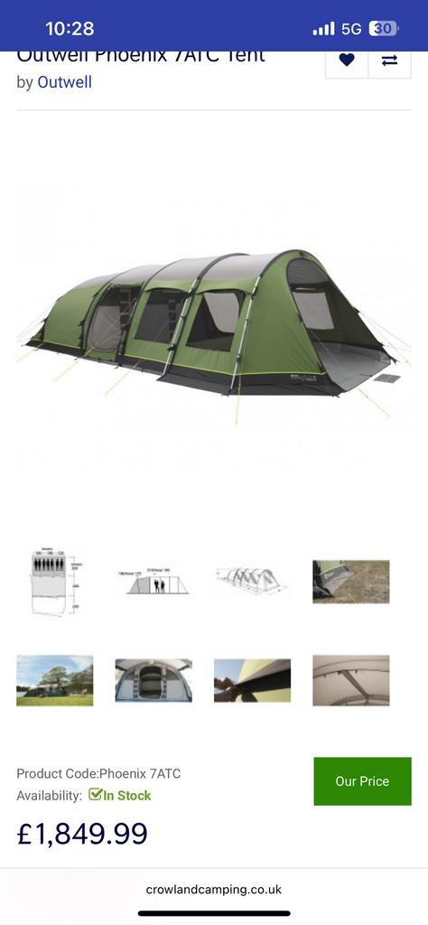 Outwell 7 7ATC tent met aanhanger, Caravans en Kamperen, Ophalen, Gebruikt