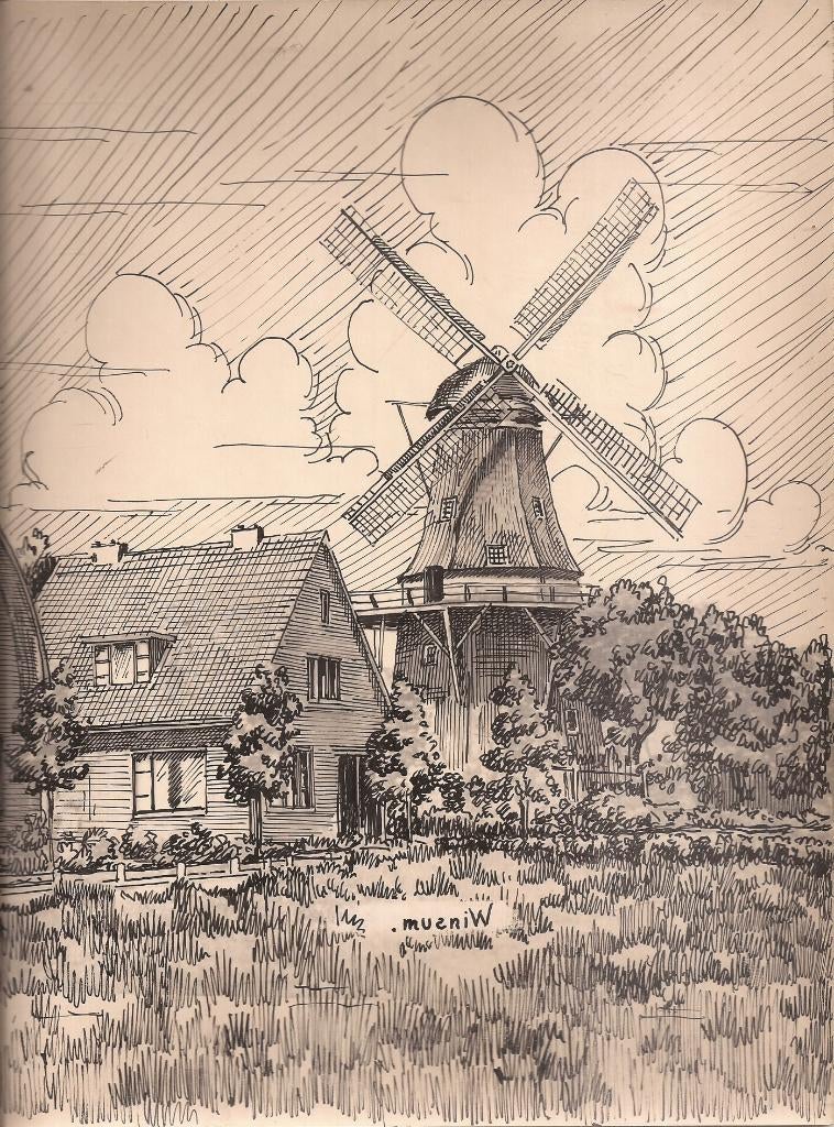 Winsum Groningen Molen 1948 Tekening Sievers, Ophalen of Verzenden