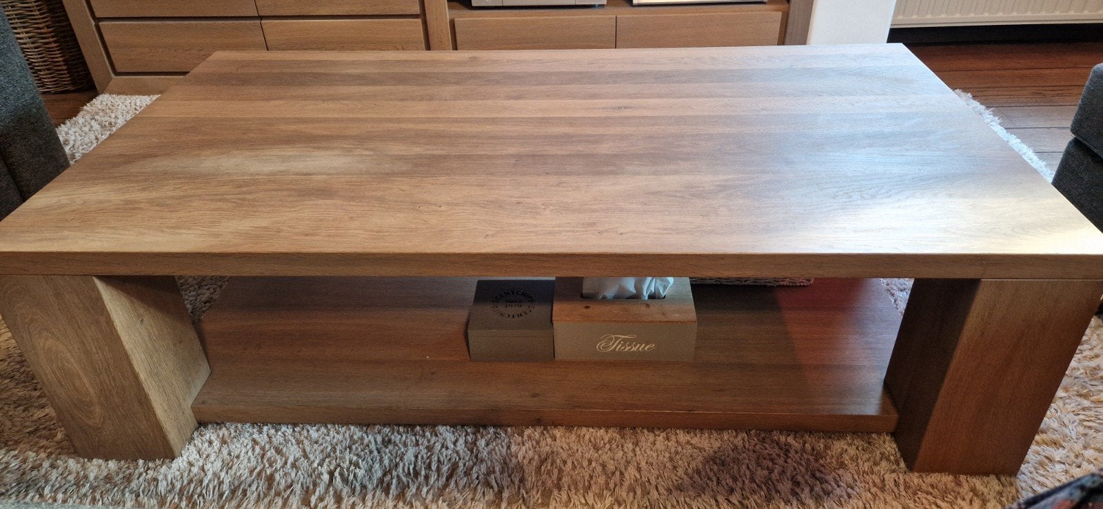 Massief eiken salontafel, Ophalen, Rechthoekig, 100 tot 150 cm, 50 tot 100 cm
