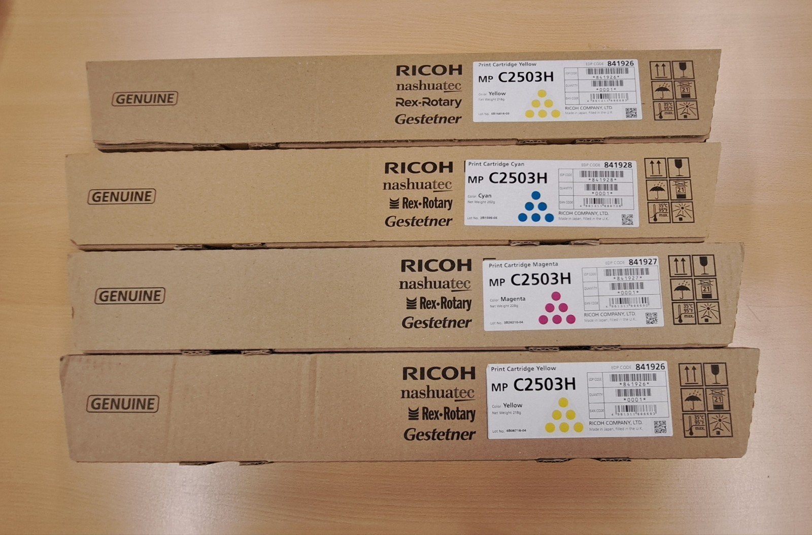 RICOH MP C2503H Toner Cartridges - Set van 4 (CMYK), Computers en Software, Kleur printen, Printer, Nieuw, Ophalen of Verzenden