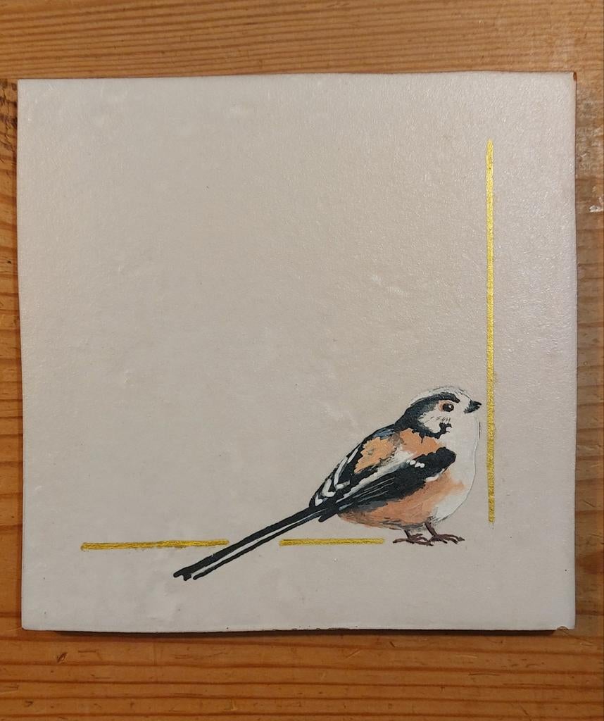 Handbeschilderd tegeltje Staartmeesje, Ophalen of Verzenden
