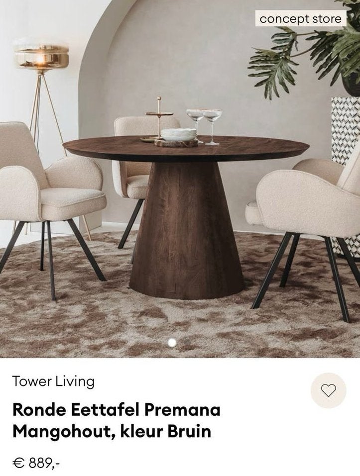 Ronde Eettafel Premana Mangohout Bruin, Huis en Inrichting, Tafels | Eettafels, 100 tot 150 cm, Rond, Ophalen of Verzenden, Zo goed als nieuw