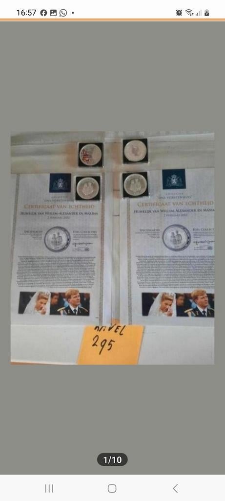 Penning verzilverd willem en maxima kavel nr 295, Postzegels en Munten, Munten | Nederland, Verzenden, Koningin Beatrix, Losse munt