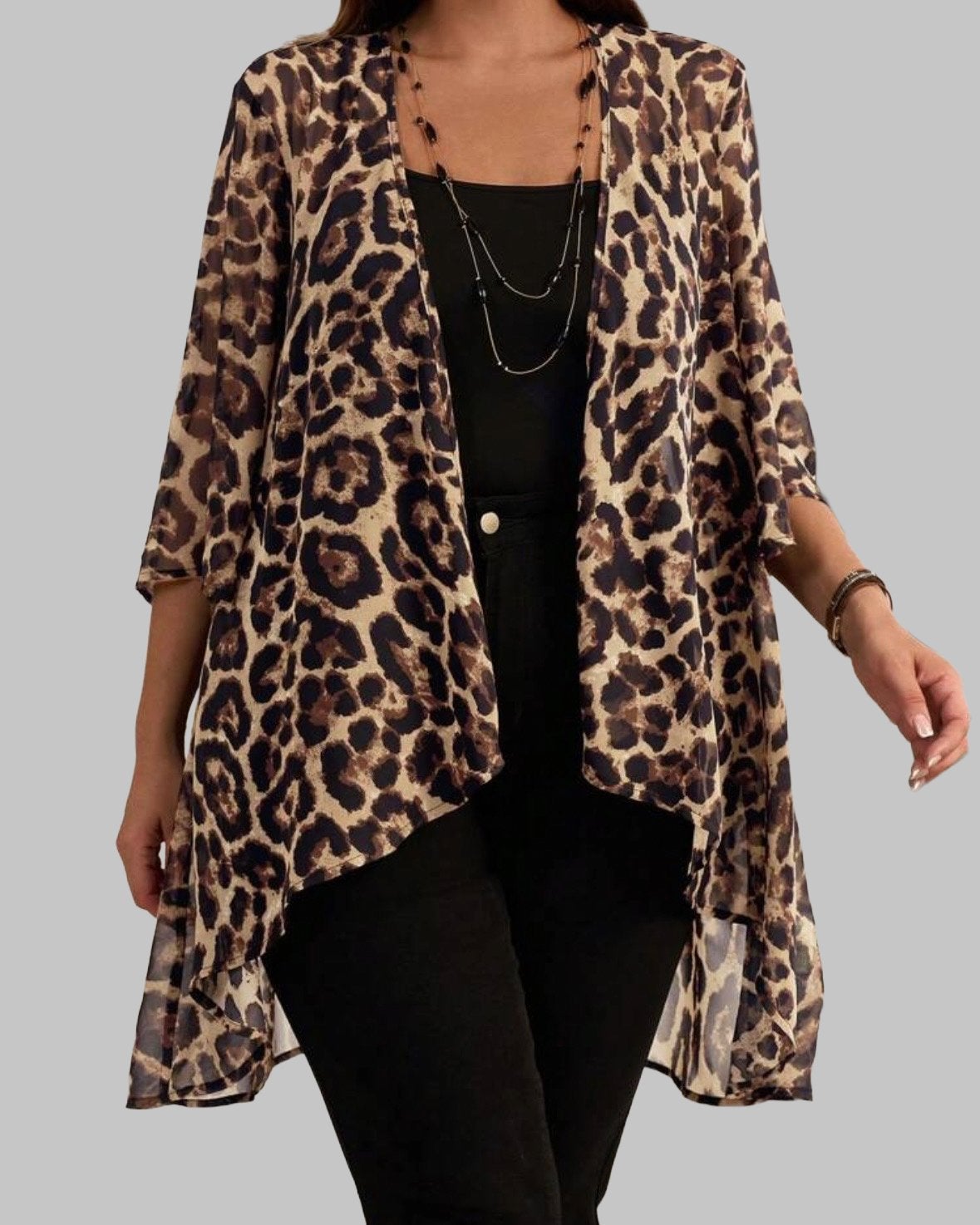 Luipaardprint Kimono Vest (46-54), Verzenden, Nieuw, Bruin, Trui of Vest