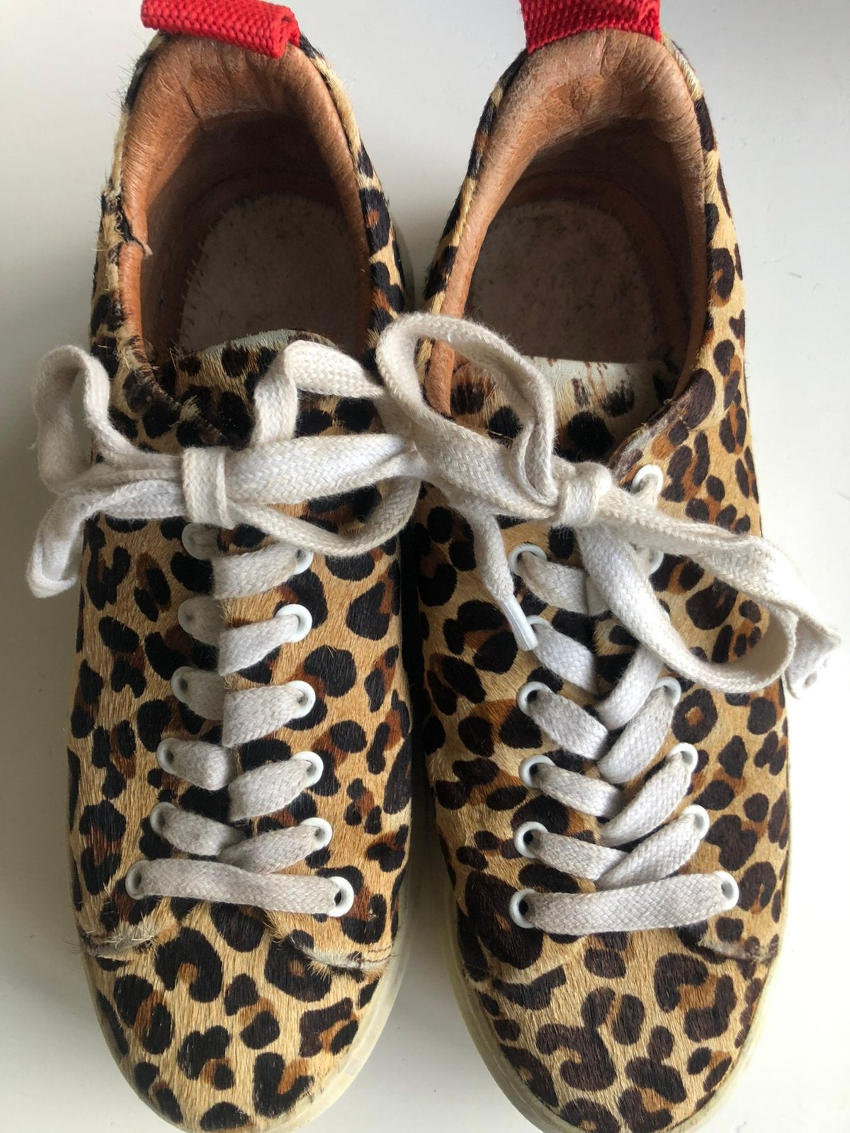 Te koop: leren sneakers, panter, bruin, 38, Kleding | Dames, Schoenen, Ophalen of Verzenden, Zo goed als nieuw, Bruin, Sneakers of Gympen