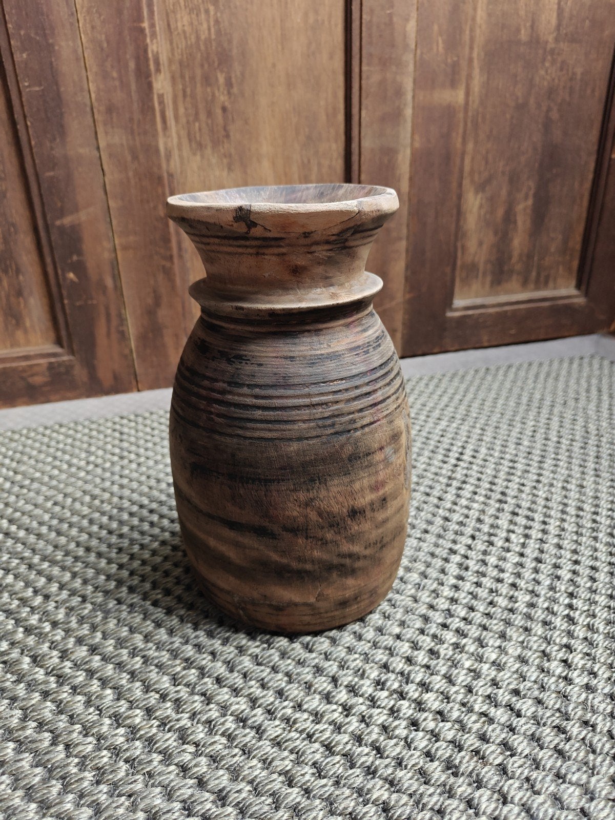 Nepalese pot/kruik, Ophalen of Verzenden, Zo goed als nieuw, Hout, Landelijk