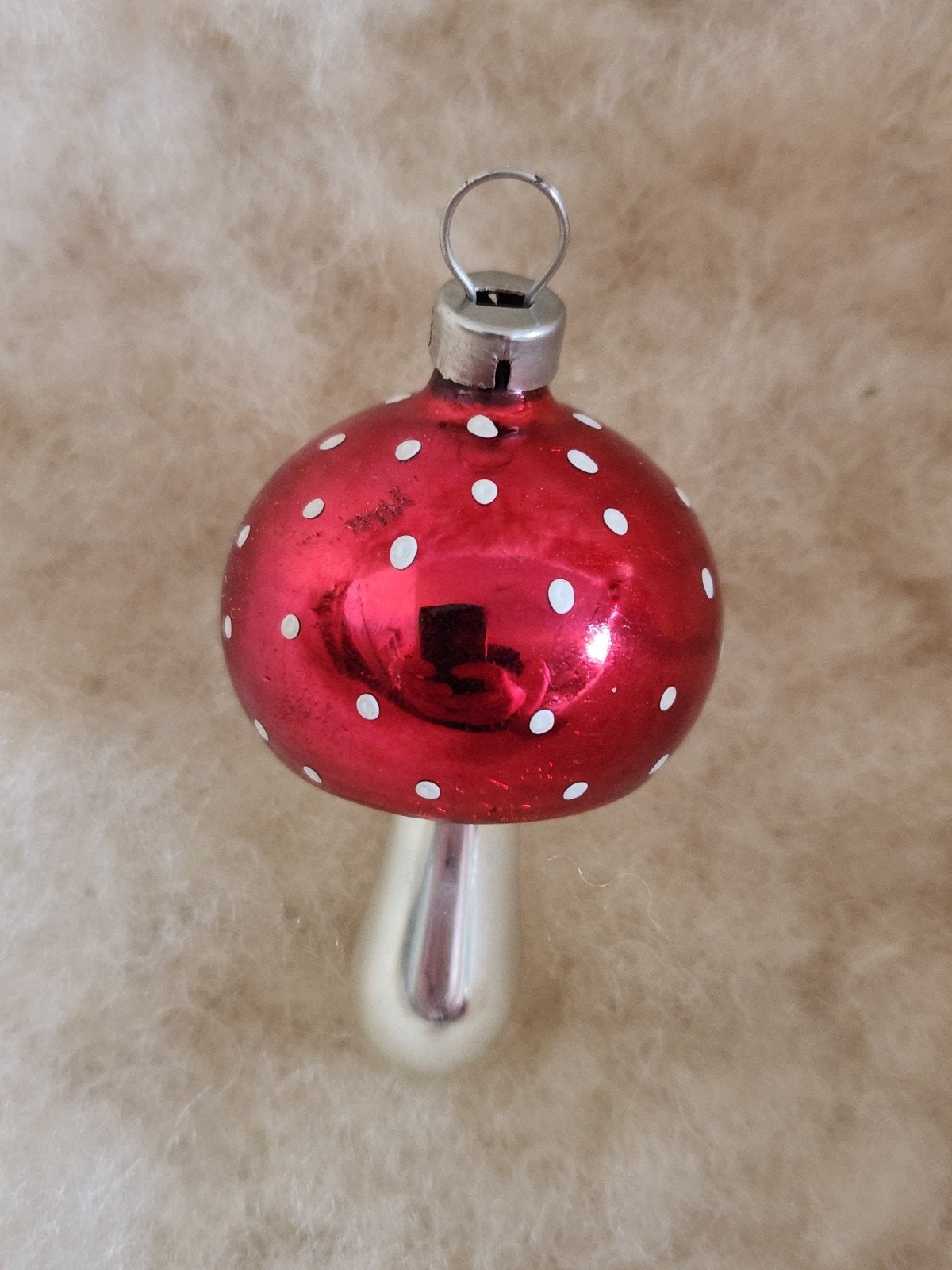 Vintage kerstbal paddenstoel - klein (1), Ophalen of Verzenden, Gebruikt