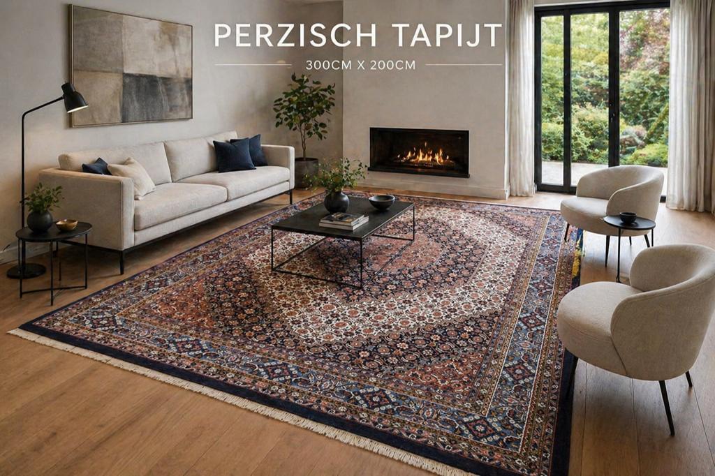 LET OP !! Hoogwaardig Perzisch Tapijt - 3x2m, Ophalen, Gebruikt, Blauw, 200 cm of meer