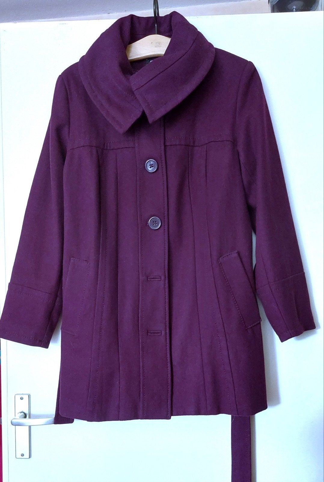 wollen winterjas h&m 44 xl aubergine, Kleding | Dames, H&M, Paars, Maat 42/44 (L), Ophalen of Verzenden