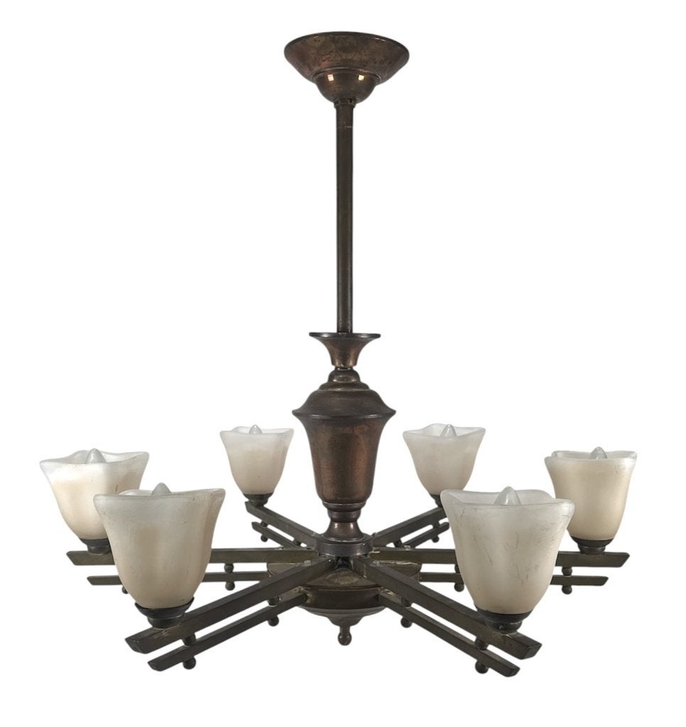 398. Art Deco kroonluchter met opaalglazen kapjes - ca. 1930, Ophalen