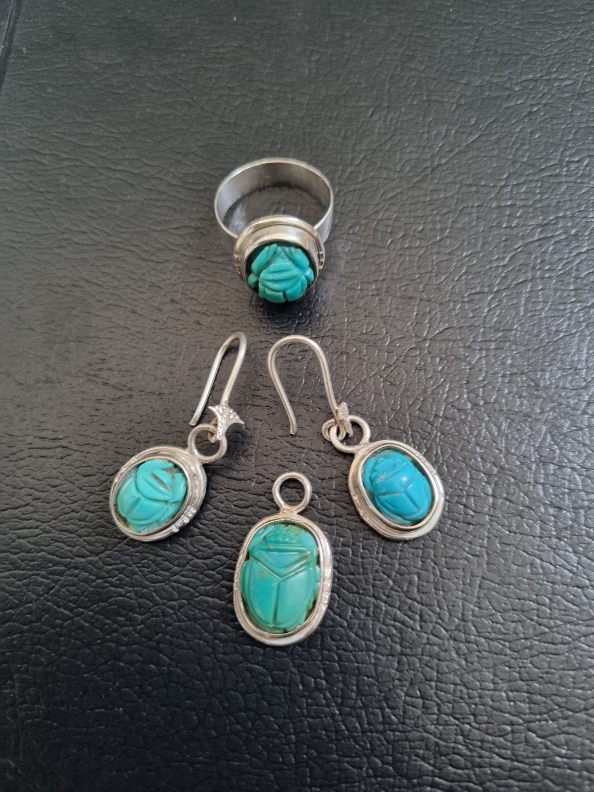 Egyptische Scarabee Sieradenset: Sinai turquoise, Sieraden, Tassen en Uiterlijk, Antieke sieraden, Verzenden, Zilver, Oorbellen