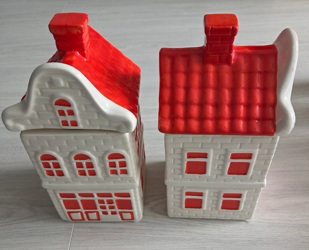 Gevelhuisjes voorraadpot, Voorraadpot, Ophalen of Verzenden, Zo goed als nieuw, Steen/keramiek