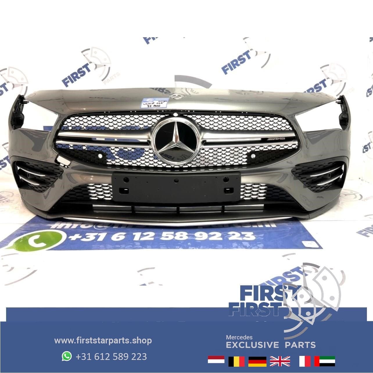 W118 C118 CLA 35 AMG VOORBUMPER GRIJS COMPLEET Mercedes 2018, Gebruikt, -, Voor, Ophalen of Verzenden
