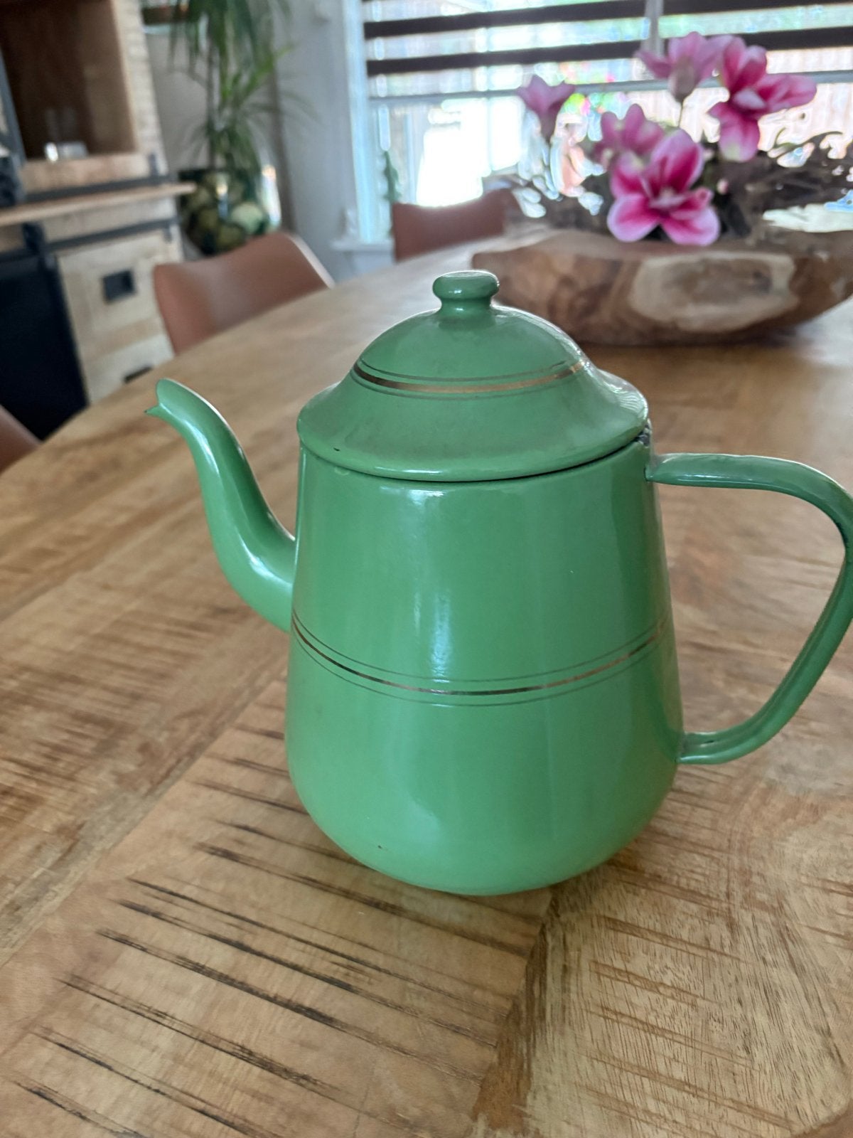 Vintage geëmailleerde koffie/theepot - Groen, Antiek en Kunst, Antiek | Emaille, Ophalen