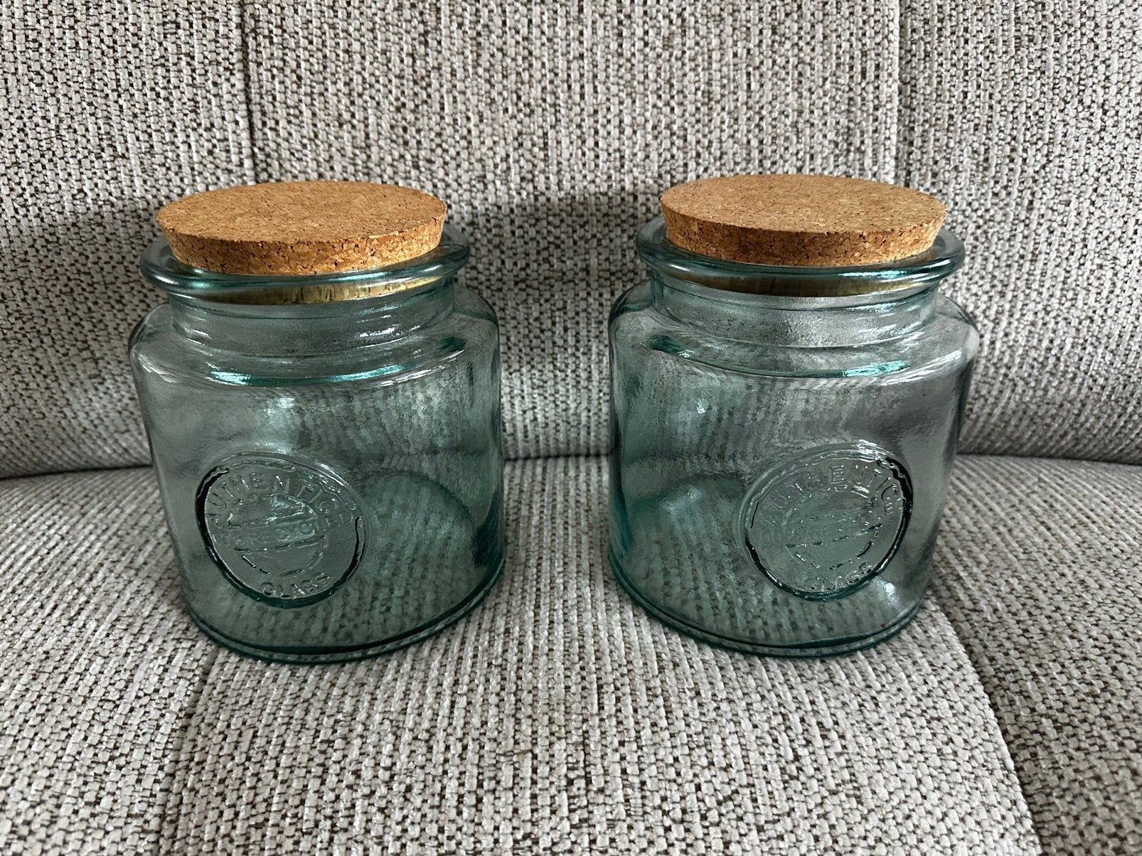 2 glazenpotten met kurk 14 cm diameter, Ophalen of Verzenden, Zo goed als nieuw, Overige materialen, Pot, Bus of Blik