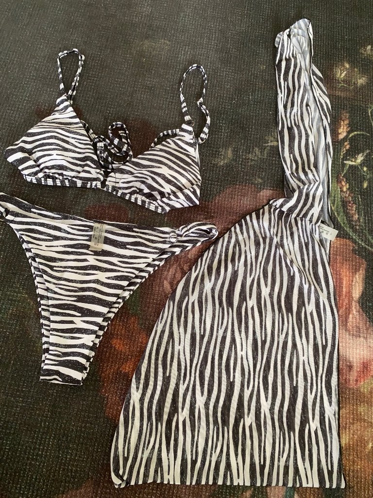 Nieuwe bikini met rokje zebraprint - maat L, Kleding | Dames, Badmode en Zwemkleding, Zwart, Nieuw, Ophalen of Verzenden, Onbekend