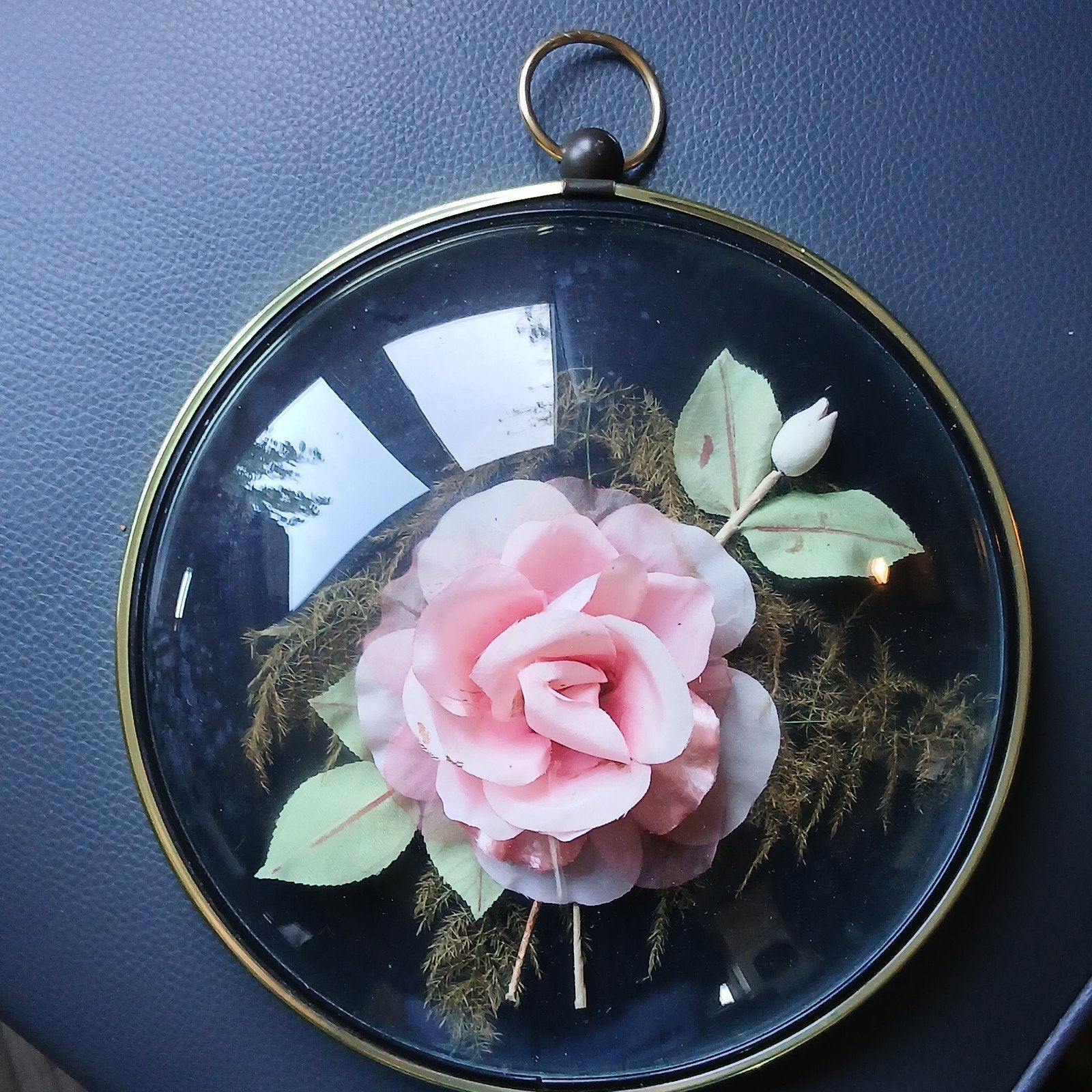 Retro, Vintage Roze roos in bolglas, Ophalen of Verzenden