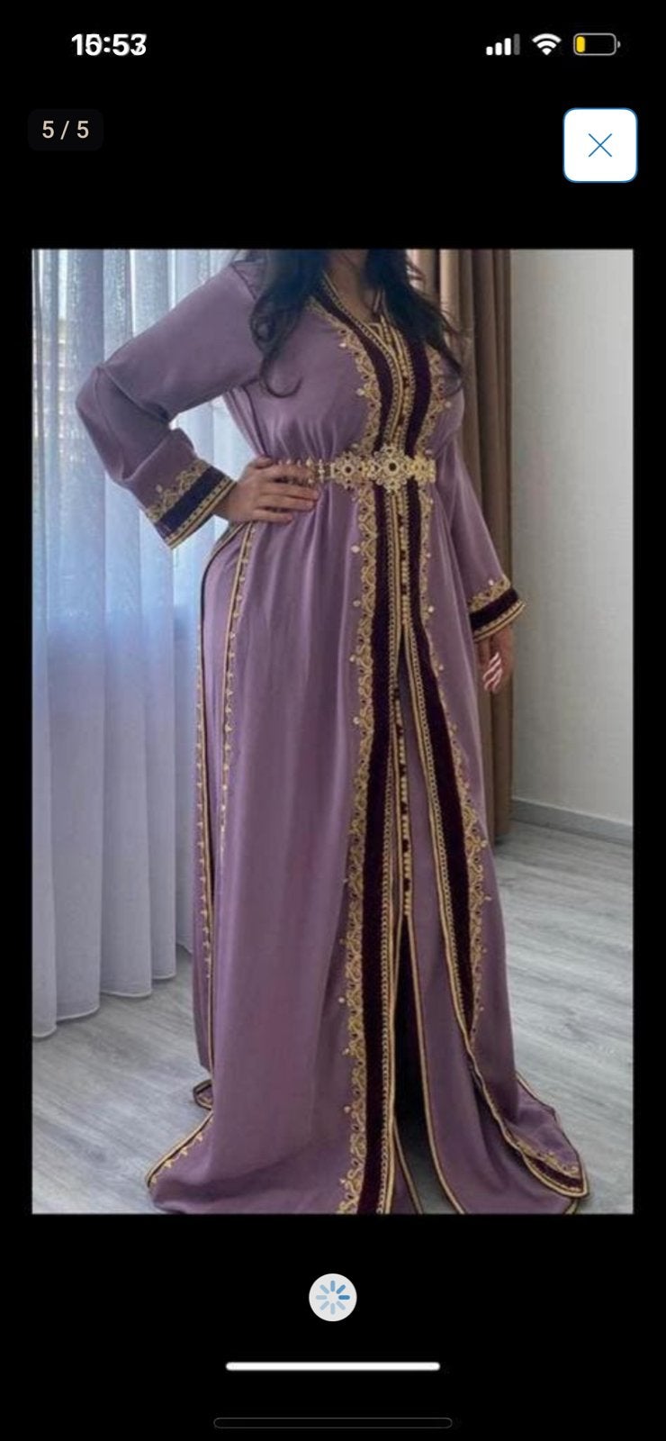 Elegante paarse kaftan met gouden borduursels, Paars, Zo goed als nieuw, Onder de knie, Ophalen