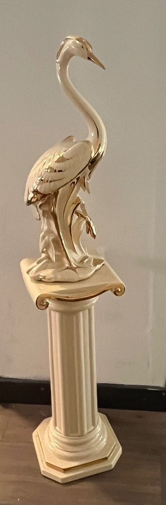 Vintage Italiaans beeld Kraanvogel met goud, Ophalen, 50 - 100 cm, Beeld, Beige