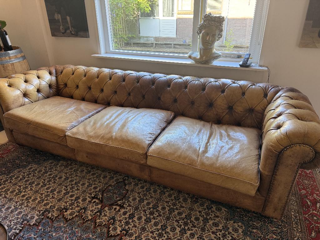 prachtige chesterfield cognac, Huis en Inrichting, Banken | Bankstellen, Ophalen, 250 tot 300 cm, Driepersoons, Zo goed als nieuw