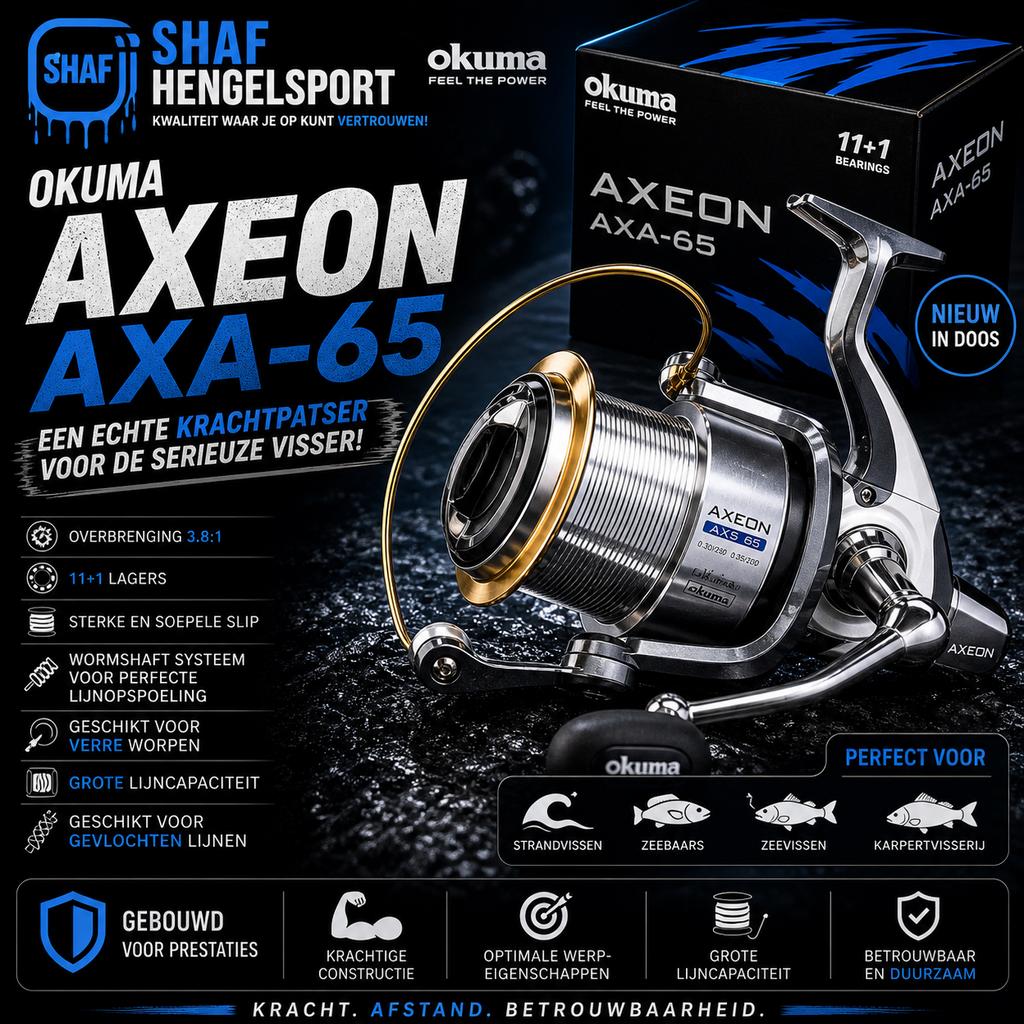 Okuma Axeon AXA-65 Surfmolen / Zeevismolen – Nieuw in Doos, Watersport en Boten, Ophalen of Verzenden, Zo goed als nieuw, Molen