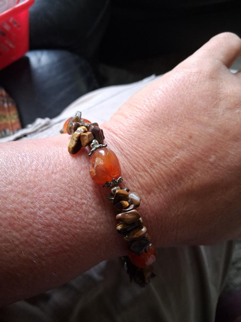 Tijgeroog en Carneool Armband, Overige materialen, Gebruikt, Bruin, Ophalen of Verzenden