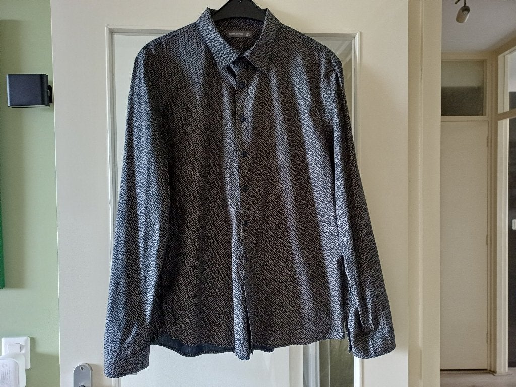 zgan donkerblauw met print overhemd mtXL Angelo Litrico, Blauw, Angelo Litrico, Ophalen of Verzenden, Zo goed als nieuw