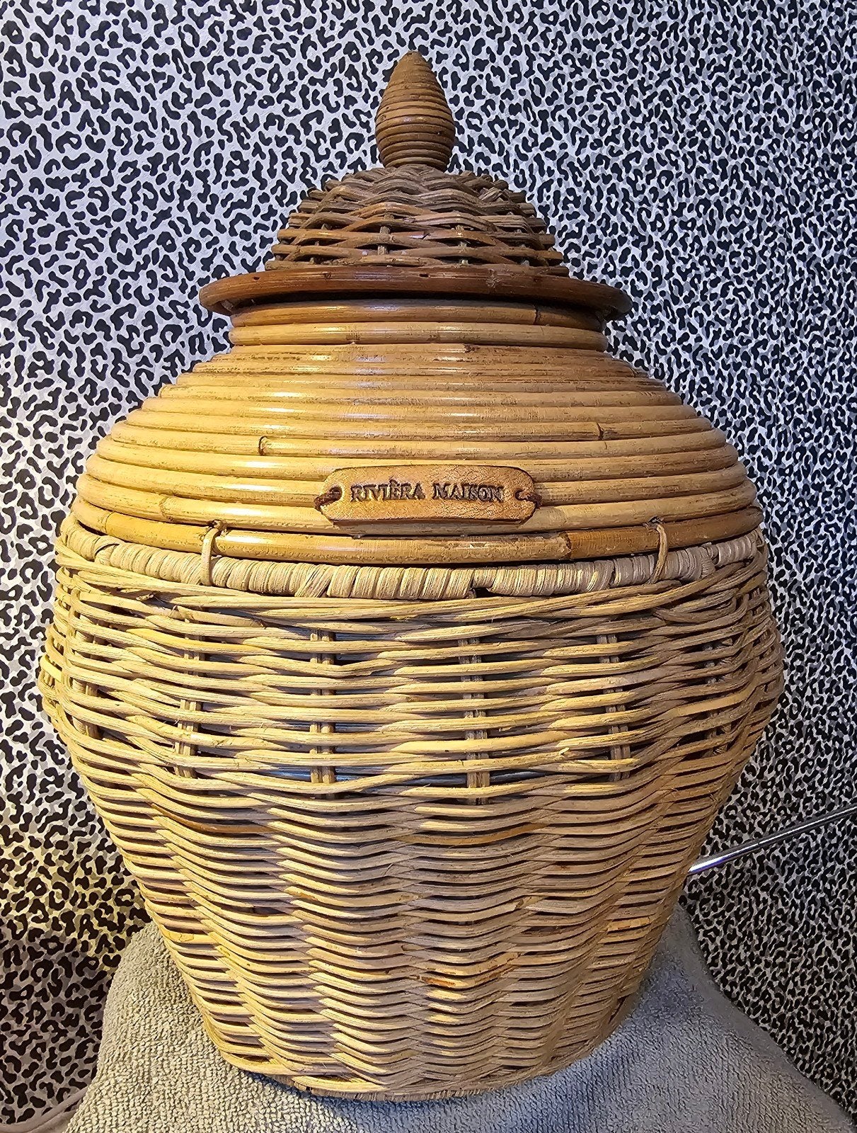 RIVIERA MAISON; MOOIE GROTE RATTAN GINGERPOT, Huis en Inrichting, Ophalen of Verzenden, Zo goed als nieuw, Rond, Riet