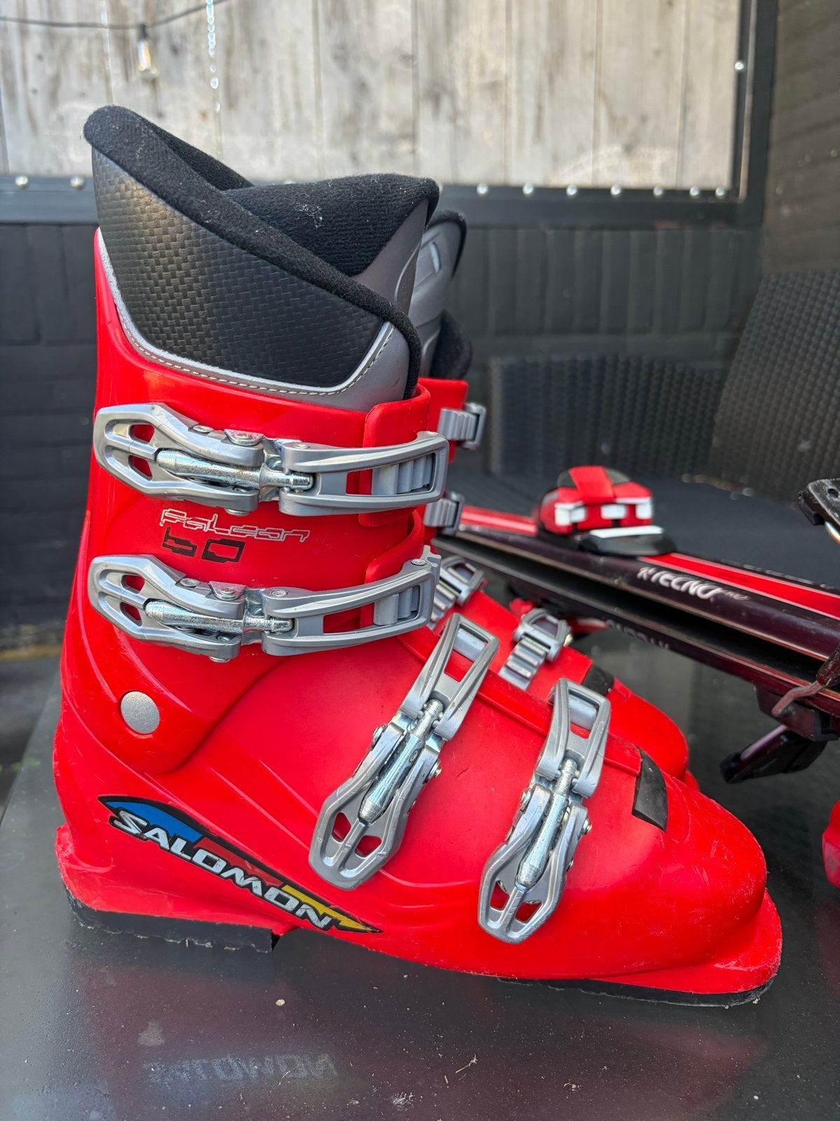 Skischoenen en skis kinderen, Sport en Fitness, Ophalen, Gebruikt, Schoenen, Salomon