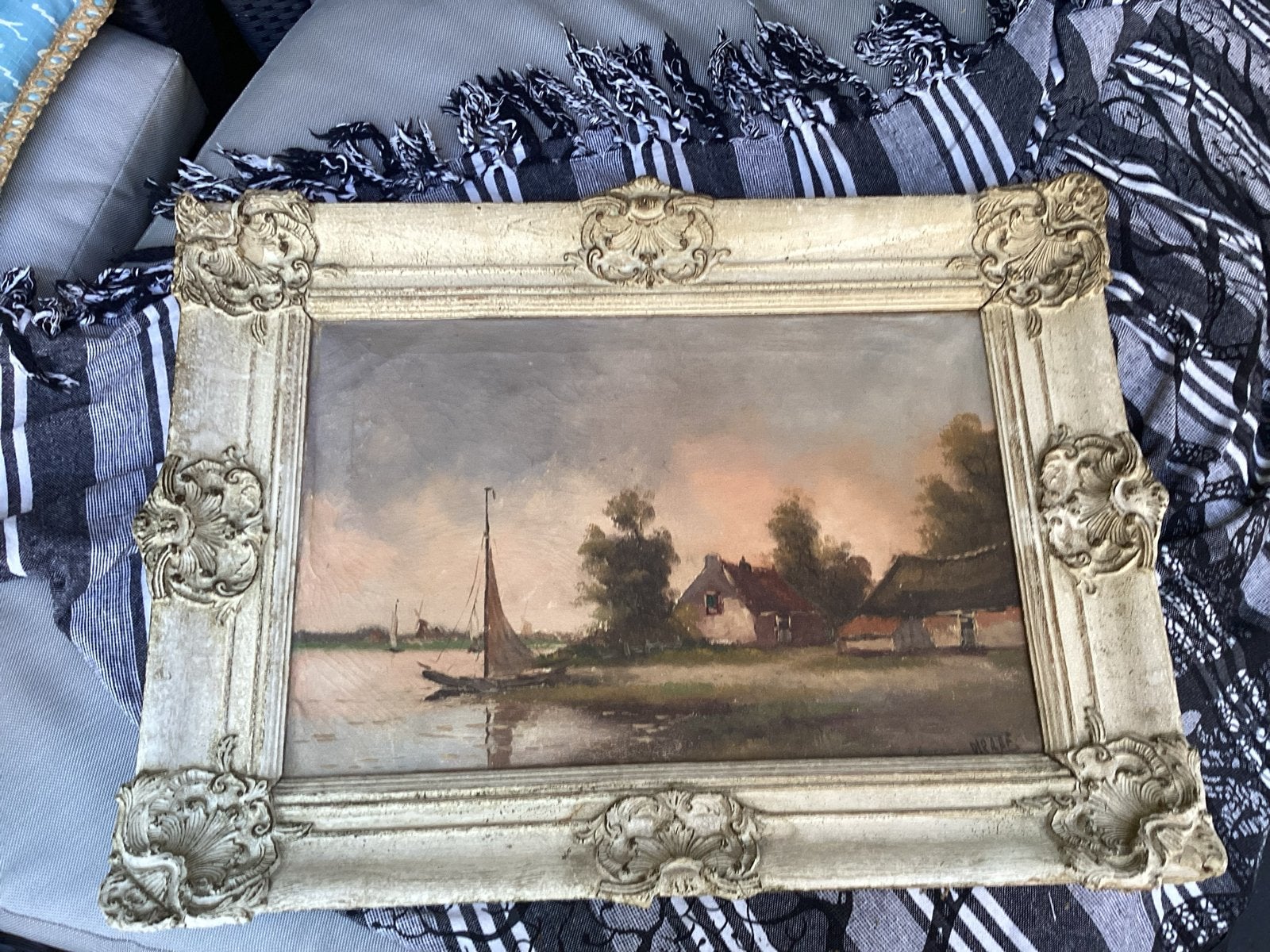 Klassiek Hollands Landschap Schilderij - Gesigneerd, Antiek en Kunst, Kunst | Schilderijen | Klassiek, Doek, Ophalen of Verzenden
