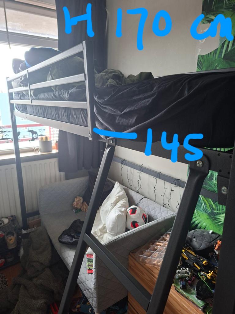 Stevig zwart metalen hoogslaper, Huis en Inrichting, Slaapkamer | Stapelbedden en Hoogslapers, Ophalen, Eenpersoons, 90 cm, Hoogslaper