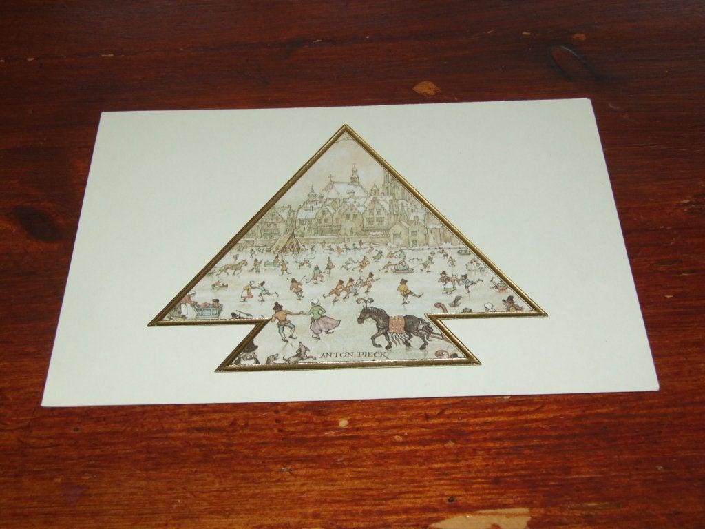 26- Anton Pieck kaart: Schaatsers, ca. 11,5 x 16,5 cm, 1960 tot 1980, Gebruikt, Verzenden, Prent