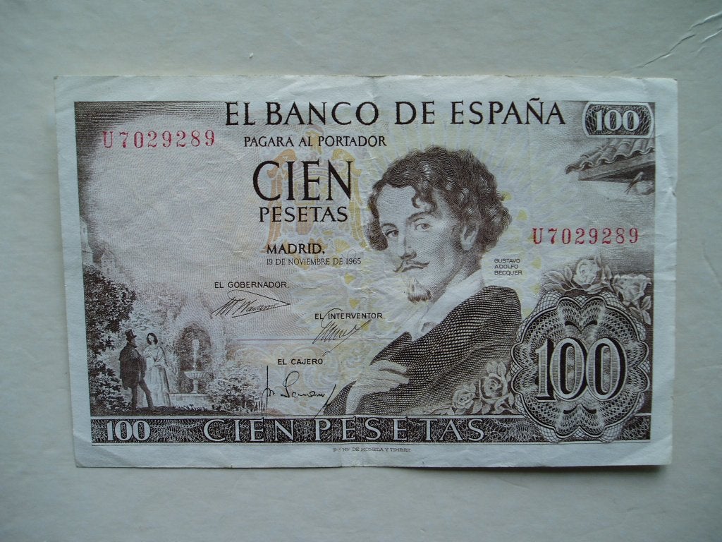 551. Spanje, 100 pesetas 1965 Gustavo Adolfo Becquer., Postzegels en Munten, Bankbiljetten | Europa | Niet-Eurobiljetten, Verzenden