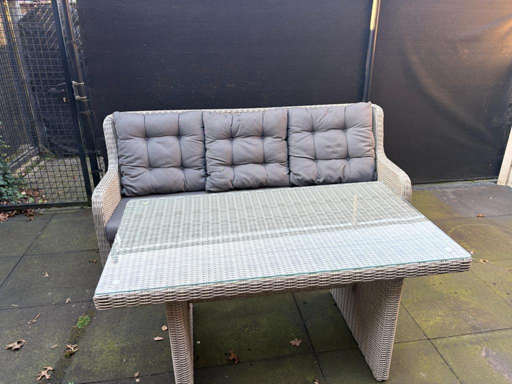 Mooie tuinlounge bank met tafel, Tuin en Terras, Tuinsets en Loungesets, Ophalen, Gebruikt, 3 zitplaatsen, Loungeset