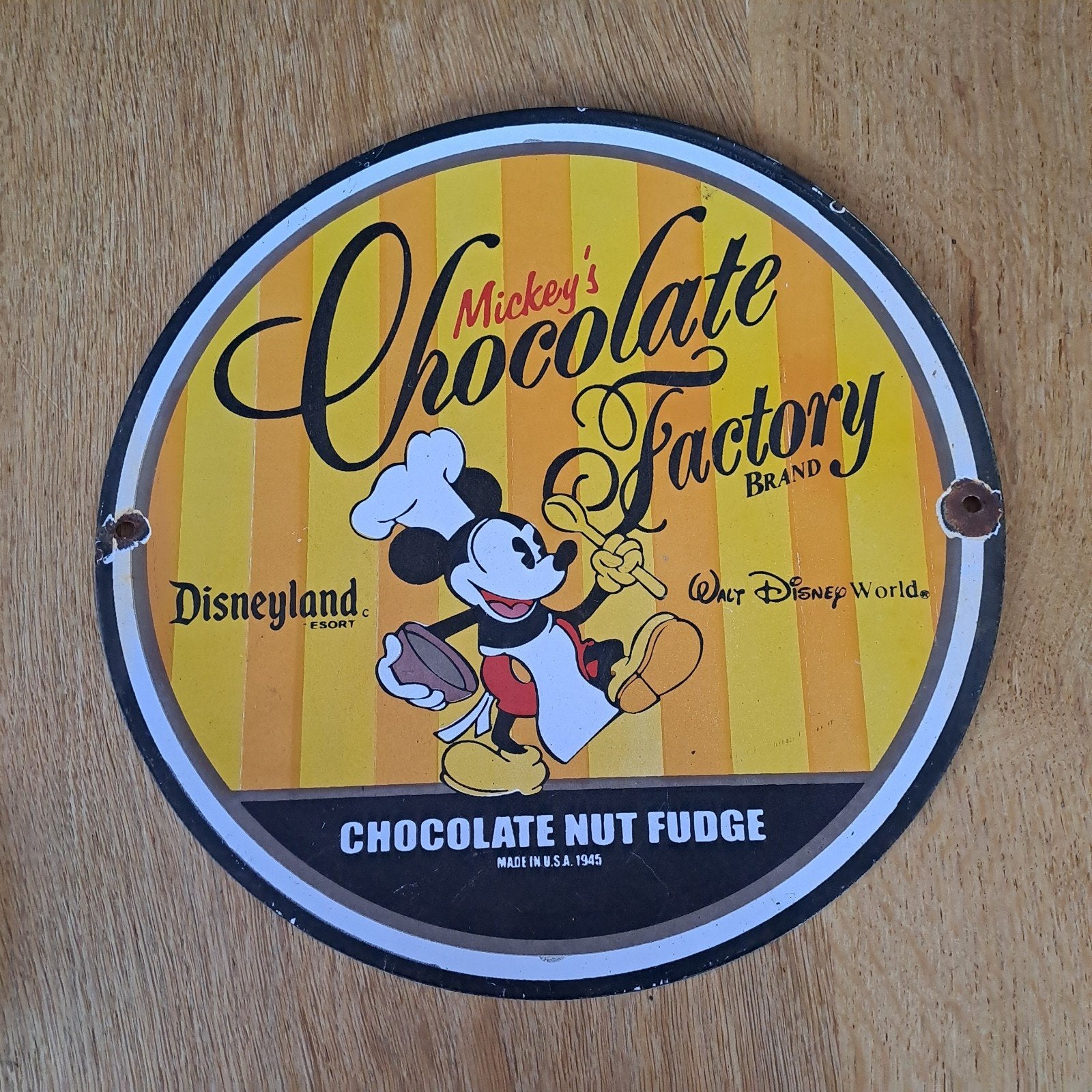 mickey's chocolate factory walt disney emaille bord, Ophalen of Verzenden, Reclamebord