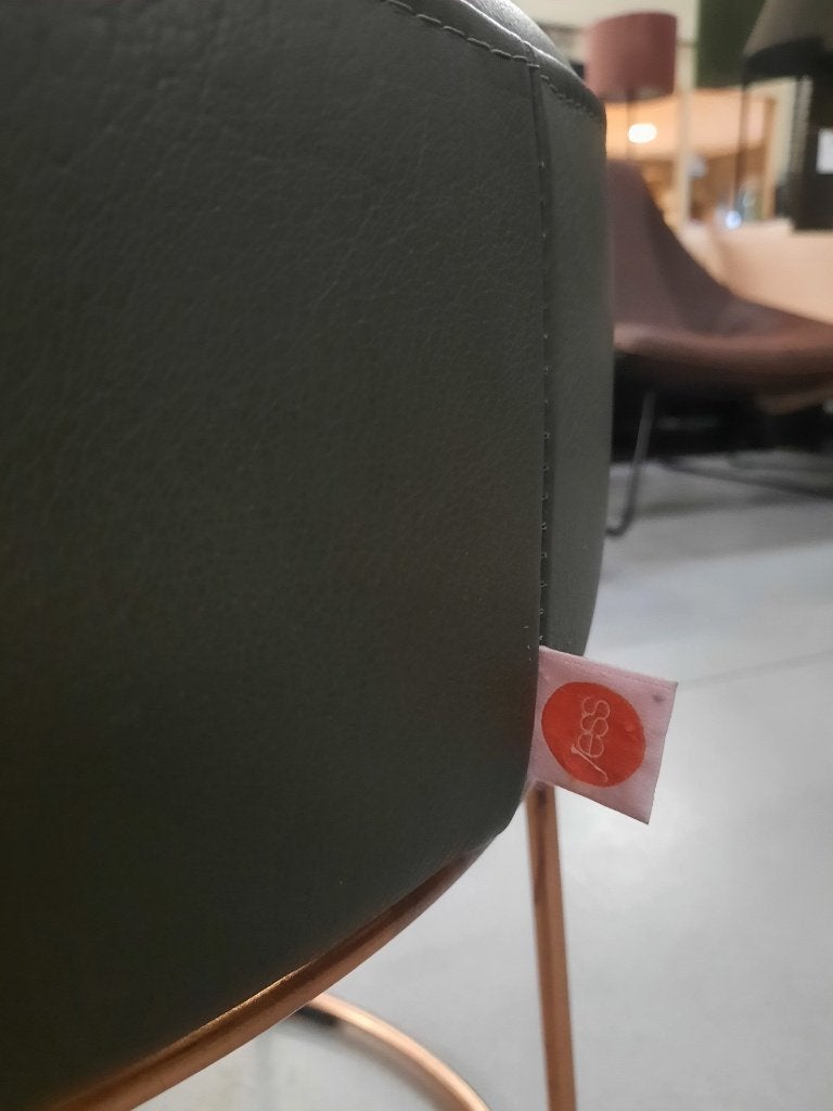 Ronde poef hocker CODY Jess Design koper leer olijfgroen, Minder dan 50 cm, Rond, Minder dan 50 cm, Ophalen of Verzenden