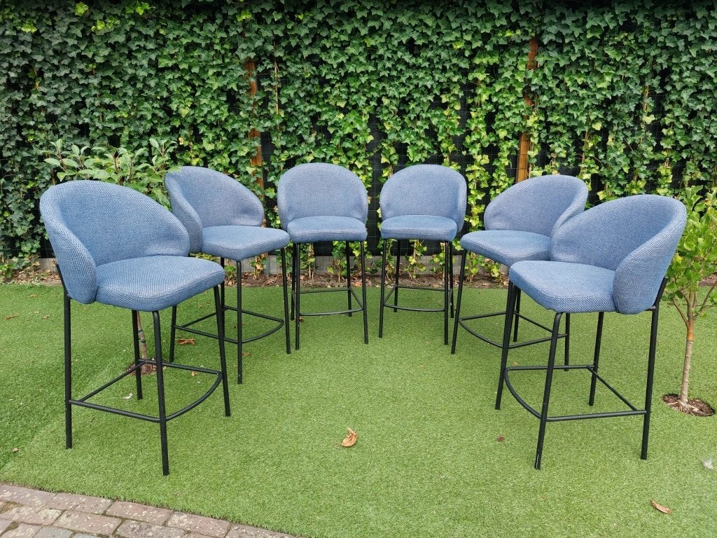Barstoelen / barkrukken blauwe stoffen bekleding, Ophalen, Met voetsteun, 60 tot 90 cm, Gebruikt