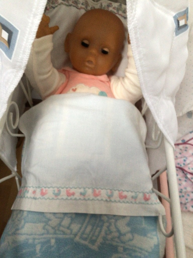 vintage smeedijzeren poppenwieg met babypop, Ophalen, Gebruikt, Babypop