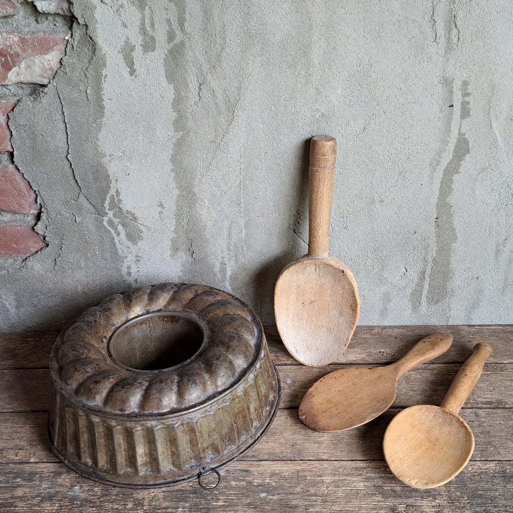 Brocante oude bakvorm tulband houten schepje lepel *Etage3*, Gebruikt, ., Ophalen of Verzenden, .