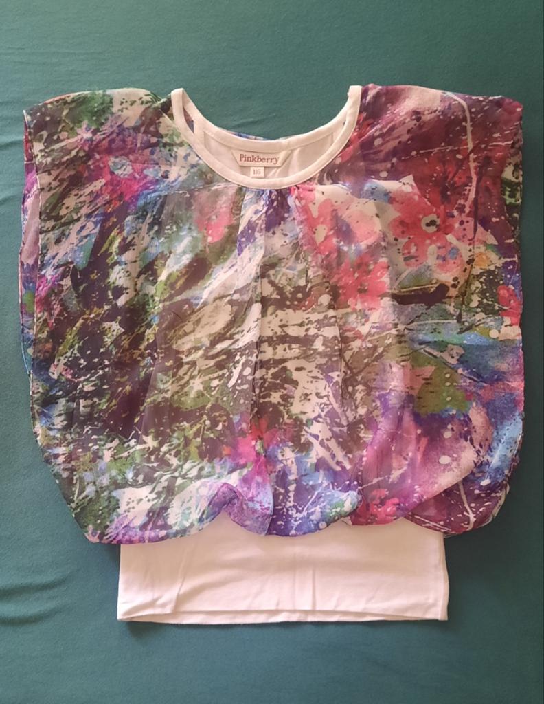 Superleuke blouse met hemdje roze paars wit mt 116/122, Ophalen, Pinkberry, Meisje, Overhemd of Blouse