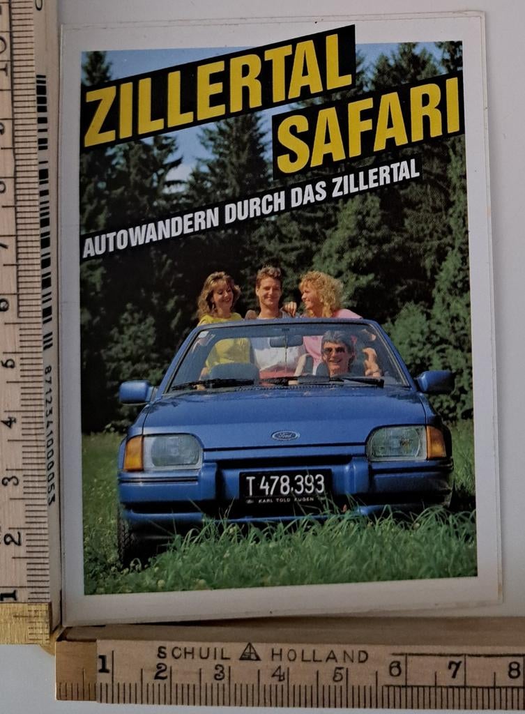 Vintage sticker Zillertal Safari Ford Escort Cabriolet, Ophalen of Verzenden, Zo goed als nieuw