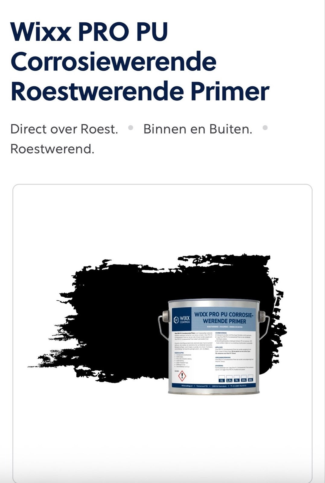 20 ltr Wixx PRO PU Corrosiewerende Roestwerende Primer Zwart, Ophalen, Zwart, Nieuw, Verf