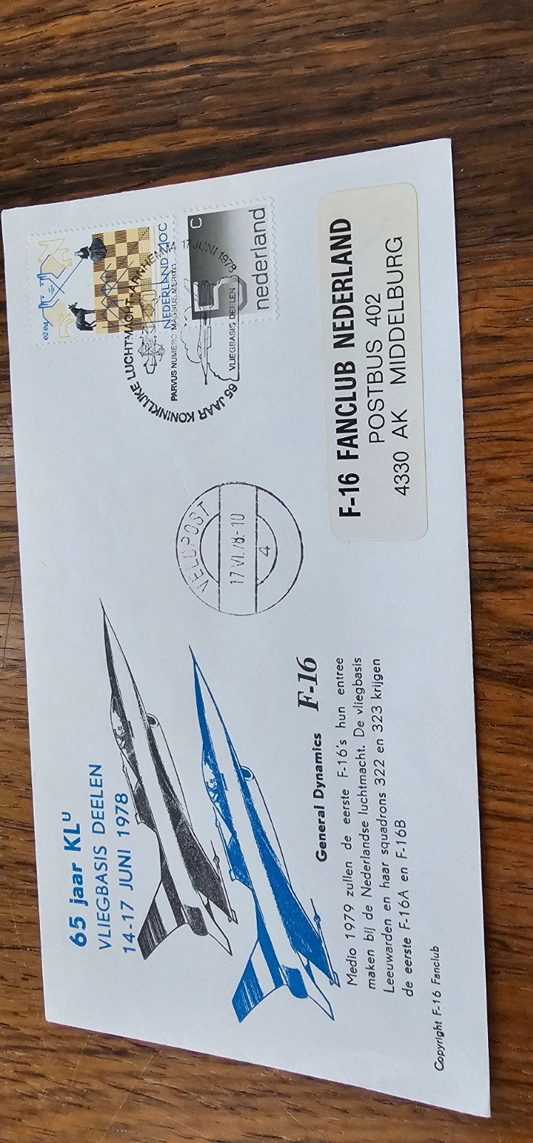 Envelop 65 jaar KLu Vliegbasis Deelen F-16, Verzenden