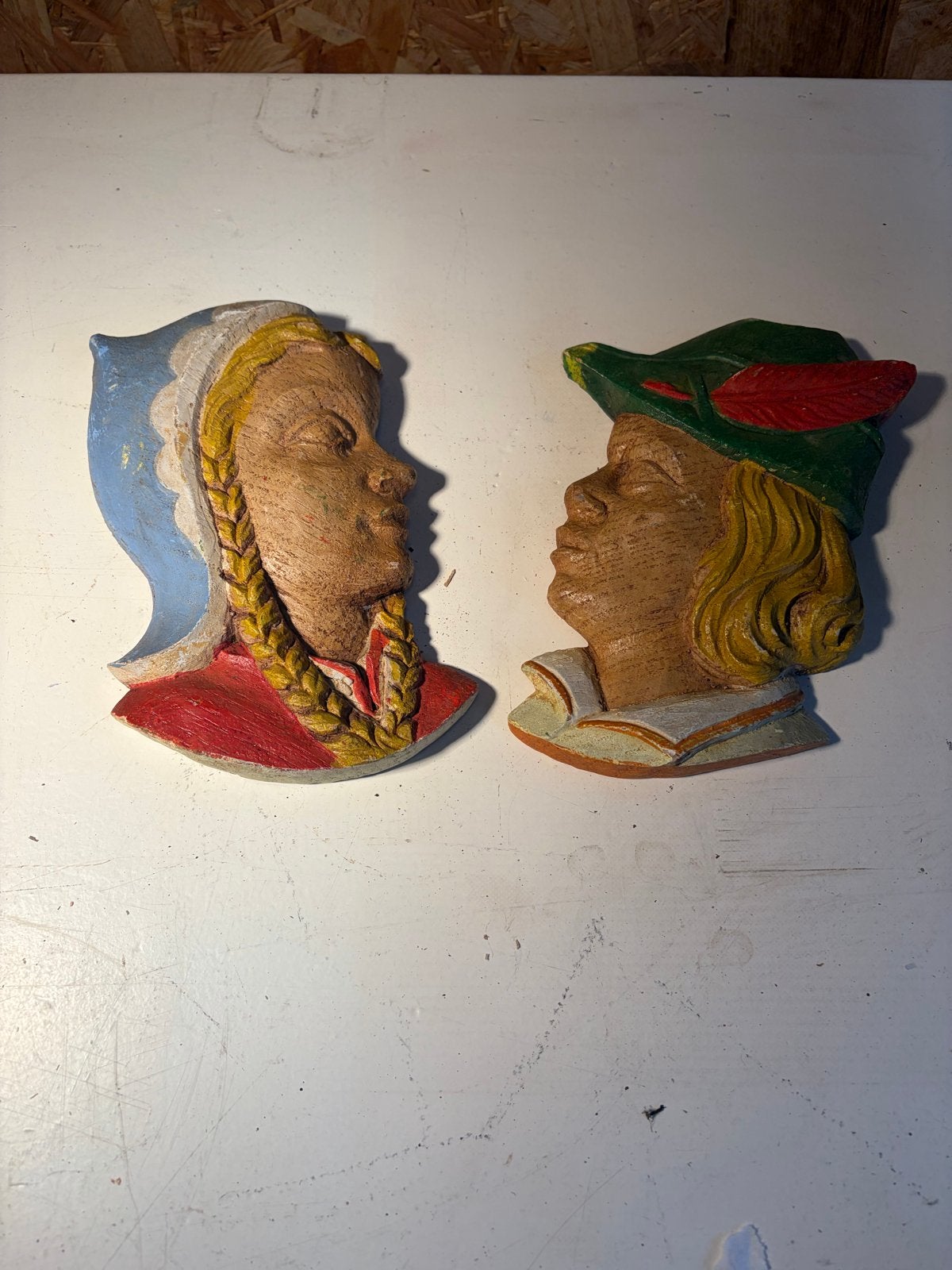 Tijl Uilenspiegel en Nele wandsculpturen, hout, Groep mensen, Ophalen of Verzenden, Wanddecoratie, Hout