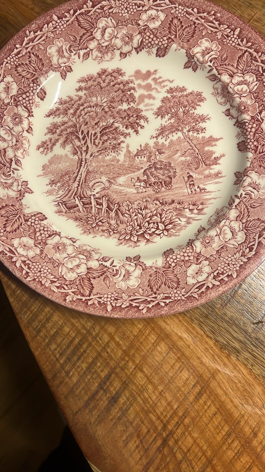 gezocht!!!Antiek Engels Ironstone Tafelgerei Bord - Rood/Wit, Ophalen of Verzenden