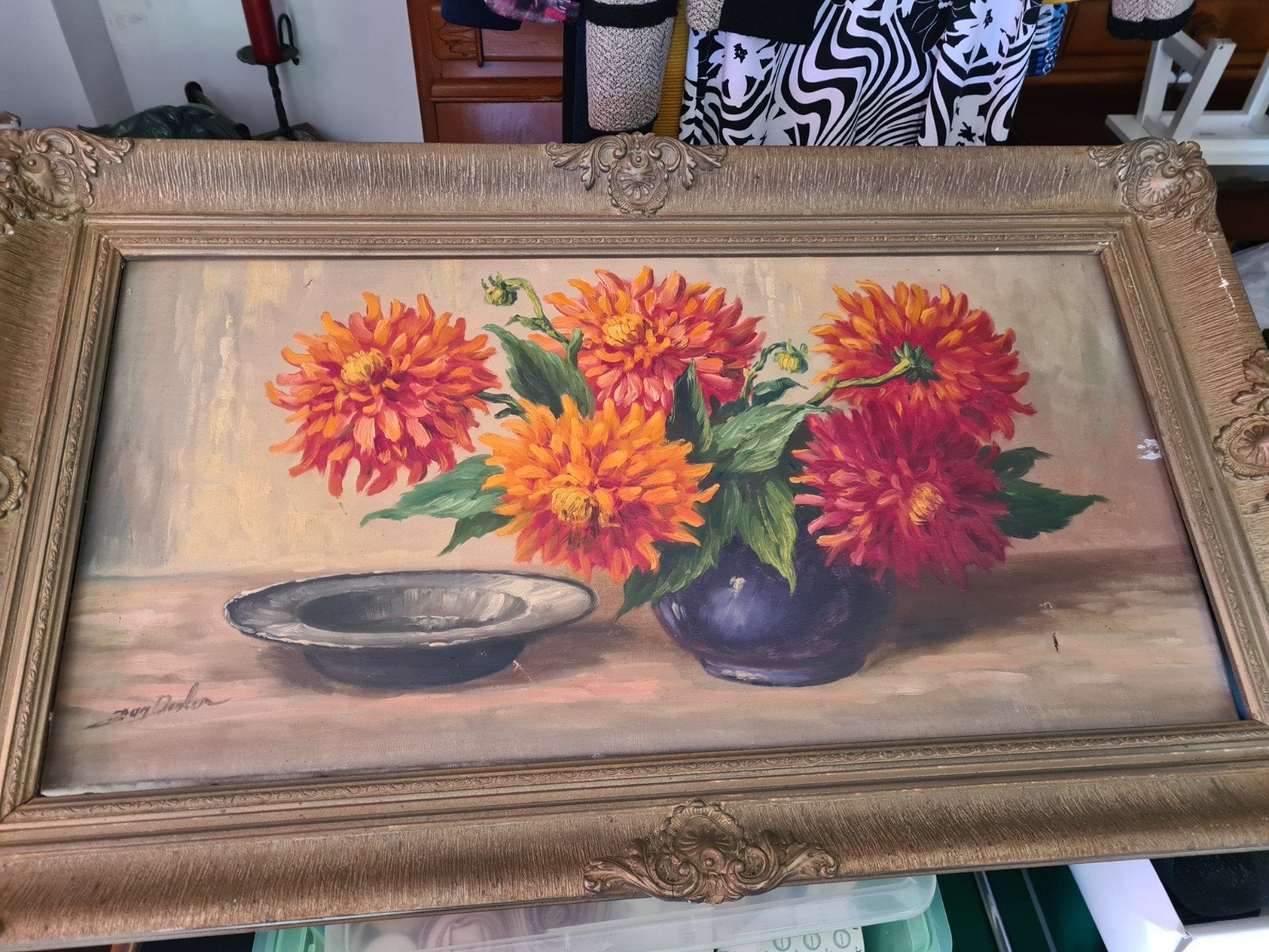 Antiek schilderij met bloemen in zware lijst, Antiek en Kunst, Kunst | Schilderijen | Klassiek, Ophalen
