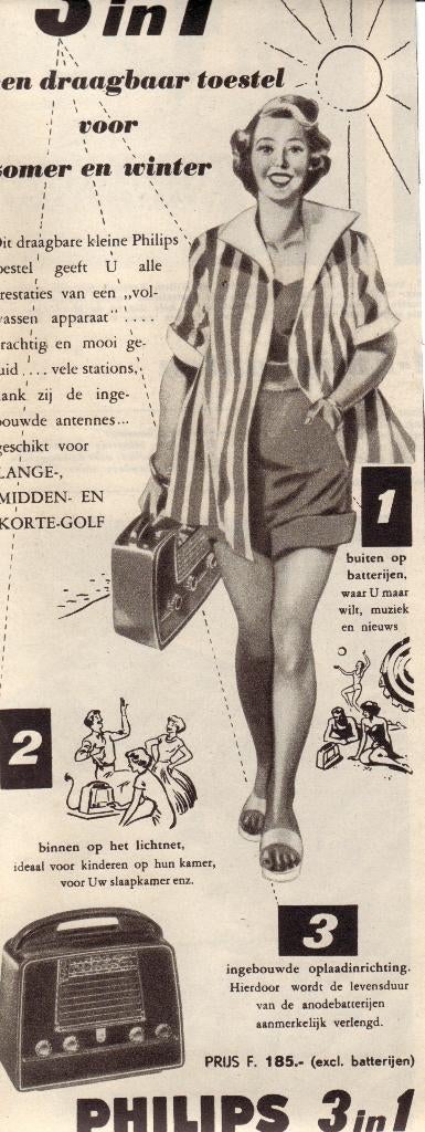 Philips draagbare radio - Advertentie uit Tijdschrift 1953, Ophalen of Verzenden, Gebruikt, Overige typen